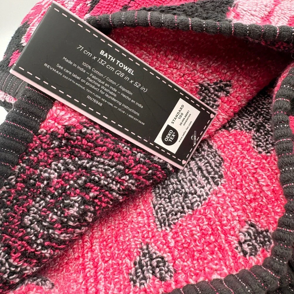 Betsey Johnson 4pc Towel Set Pink Roses Hearts Black Cotton Bath & Hand Towels